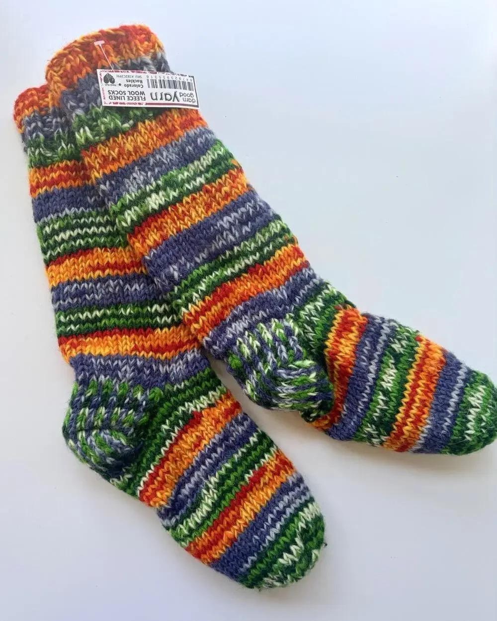 Darn Good Yarn Wool Slipper Socks COLORADO ROCKIES Rainbow Fleece Lined NWT